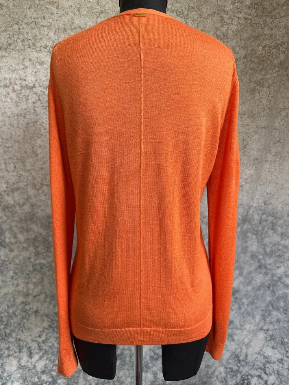 St. John Orange Wool & Silk V Neck Cardigan - Small